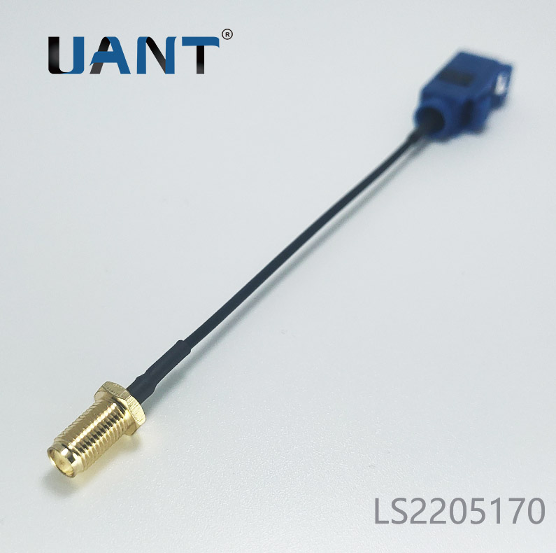 Fakra-C型蓝色母头 TO SMA 母头母针(H8L11mm),线长L=100mm（RG178黑色线）