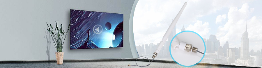 3dBi 小棒球SMA转折短下固白色星空电子+IPEX   PE线材（三个固定座）